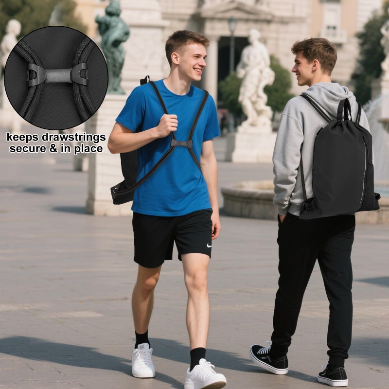 HOLYLUCK Men & Women Outdoor Sport Gym Sack Waterproof Drawstring Backpack Bag (black) - Image 5